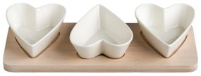 Комплект от 3 порцеланови чаши за сервиране върху бамбукова табла Hearts - Brandani