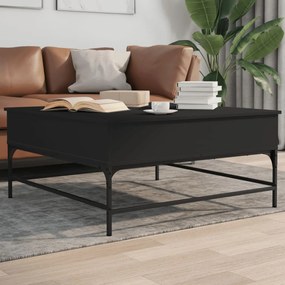 3217064 vidaXL Кафе маса, черна, 95x95x45 см, инженерно дърво и метал