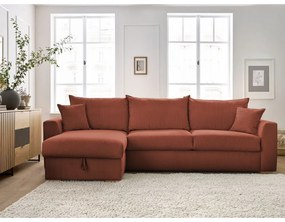Разтегателен ъглов диван от рипсено кадифе в тухлен цвят (променлив) Augustin – Bobochic Paris