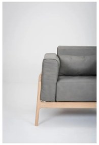 Тъмно сив фотьойл от биволска кожа с масивна дъбова конструкция Fawn - Gazzda