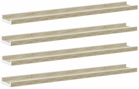 326696 vidaXL Стенни рафтове, 4 бр, бяло и сонома дъб, 80x9x3 см
