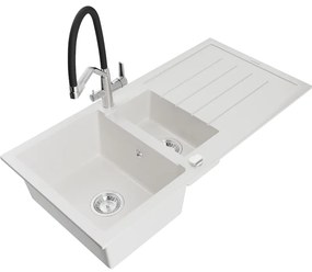 Mexen Andres гранитна мивка с 1,5 отделения с отцеждач и кухненска батерия Duo,