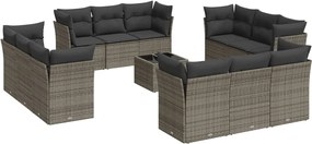 3249179 vidaXL Градински комплект диван с възглавници 13 части сив полиратан