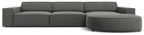Ъглов диван от сиво кадифе (десен ъгъл) Jodie - Micadoni Home