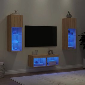 3216578 vidaXL ТВ стенни шкафове, 4 части, с LED светлини, сонома дъб