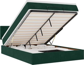 3312773 vidaXL Османска легло с матрак и LED, тъмнозелено, 140x200 см, кадифе