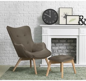 Светлокафяв кадифен фотьойл с табуретка Niko – Ropez