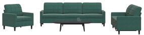 3278443 vidaXL Комплект дивани от 4 части с възглавници, тъмнозелен, кадифе