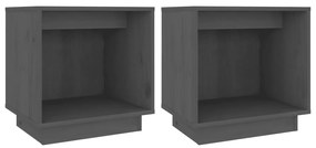 813340 vidaXL Нощни шкафчета, 2 бр, сиви, 40x30x40 см, борово дърво масив
