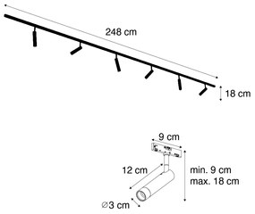 Модерна релсова система за осветление с 6 бежови и черни прожектори 1-фазов - Slimline Uzzy
