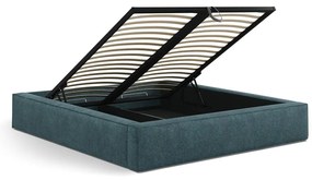 Синьо двойно легло 180x200 cm тапицирано с място за съхранение с включена подматрачна рамка Simon Darren – Micadoni