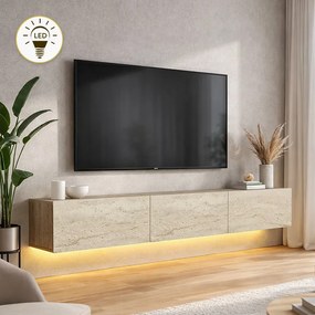 Damla TopMebel меламинов стенен шкаф за телевизор с LED осветление в цвят травертин 180x29.5x29.5cm.