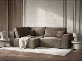 Кафяв шенилов сгъваем/с място за съхранение ъглов диван (ляв ъгъл/L форма) Tonga – Maison de Rêve