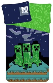 Зелено-синьо единично памучно детско спално бельо 140x200 cm Minecraft "Sssleep Tight" – Jerry Fabrics