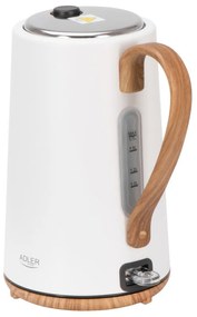 Електрическа кана Adler AD 1352, 2200W, 1.7 л, STRIX, Въртяща се основа, Автоматично изключване, Бял
