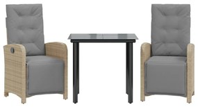 3212591 vidaXL Бистро комплект с възглавници 3 части бежов полиратан