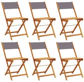 3214614 vidaXL Сгъваеми градински столове, 6 бр, антрацит, плат и дърво масив