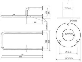 Стенен парапет за баня от неръждаема стомана 52 cm Handicap Left – Sapho