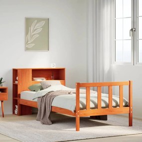3321686 vidaXL Легло с етажерка за книги, без матрак, 90x200 см, бор масив