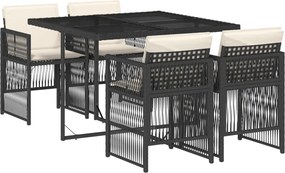 3210894 vidaXL Градински трапезен комплект възглавници 5 части черен полиратан