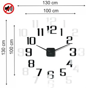 Класически черен самозалепващ се часовник 130 см