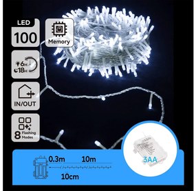 Aigostar LED външен коледен гирлянд 100 LED, 8 функции, 10,3 м, IP44, студена бя