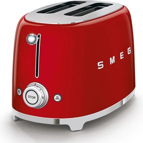 Тостер за хляб SMEG 50's Style TSF01RDEU, 950W, 2 филии, 6 нива, Тавичка за трохи, Вграден кабел, Неръждаема стомана, Червен