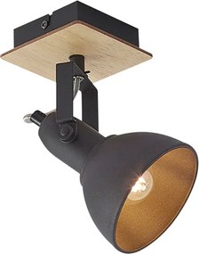 Индустриален прожектор черен с дърво, въртящ се и накланящ се - Jakub