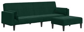 3258135 vidaXL 2-местно разтегателно канапе с табуретка, тъмнозелено, кадифе