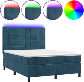 3136129 vidaXL Боксспринг легло с матрак и LED, тъмносиньо, 140x200 см, кадифе