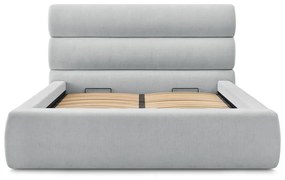 Светлосиво тапицирано двойно легло с място за съхранение с решетка 160x200 cm Jagna - Bobochic Paris