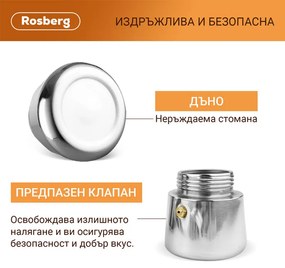 Кубинска кафеварка Rosberg R51173F2, 2 чаши, Инокс