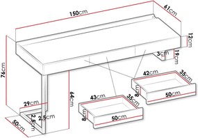 Бюро Teen Flex I -Дължина: 150 cm