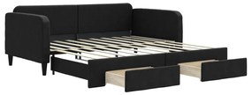 3196864 vidaXL Канапе с изтеглящо легло и чекмеджета черно 90x190 см плат