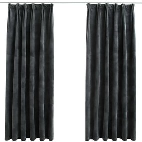 134500 vidaXL Затъмняващи завеси с куки, 2 бр, кадифе, антрацит, 140x175 см