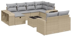 3266249 vidaXL Градински диван с възглавници, 11 части, бежов полиратан
