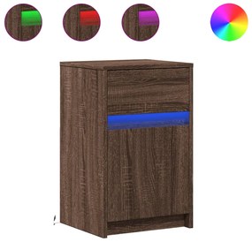 852010 vidaXL Нощно шкафче с LED осветление, кафяв дъб, инженерно дърво