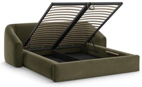 Зелено двойно легло 180x200 cm тапицирано с място за съхранение с включена подматрачна рамка Campi – Cosmopolitan Design