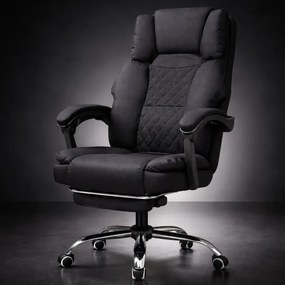 Ергономичен офис стол с подложка за крака и масаж - черна тъкан