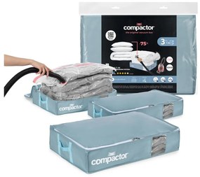 Вакуумни пластмасови кутии за съхранение под леглото в комплект 3 бр. 65x45x15,5 cm Blue Edition – Compactor