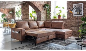 Кафяв разтегателен ъглов диван от изкуствена кожа (десен ъгъл) Lofty Lilly – Miuform