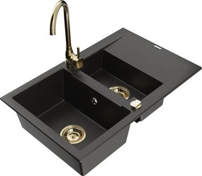Mexen Gaspar гранитна мивка с 1,5 камери с изцеждач и кухненски смесител Telma,
