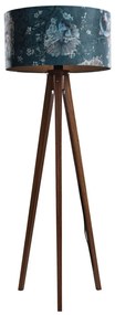 Vloerlamp walnoot hout met velours kap vis dessin 50cm - Tripod Classic