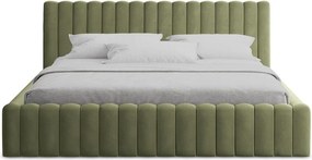 Зелено двойно легло 160x200 cm тапицирано с място за съхранение с включена подматрачна рамка Lemi – Makamii