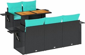 3327102 vidaXL Градински диван с възглавници, 6 части, черен, полиратан