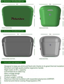 Хладилна чанта Polarbox Classic, 20 литра, AIRPOP полистирол, 5-15C до 24 часа, Класическа кожена каишка, Син/Розов