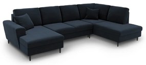 Тъмносин кадифен разтегателен ъглов диван с място за съхранение (десен ъгъл/U форма) Kyoto – Cosmopolitan Design