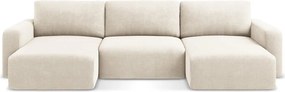 Кремав шенилов сгъваем/с място за съхранение ъглов диван (U форма) Kona – Makamii