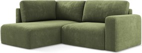 Зелен шенилов сгъваем/с място за съхранение ъглов диван (ляв ъгъл/L форма) Kona – Makamii