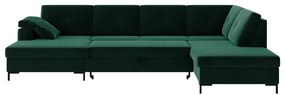 Тъмнозелен кадифен U-образен разтегателен диван, десен ъгъл Moor - Ghado